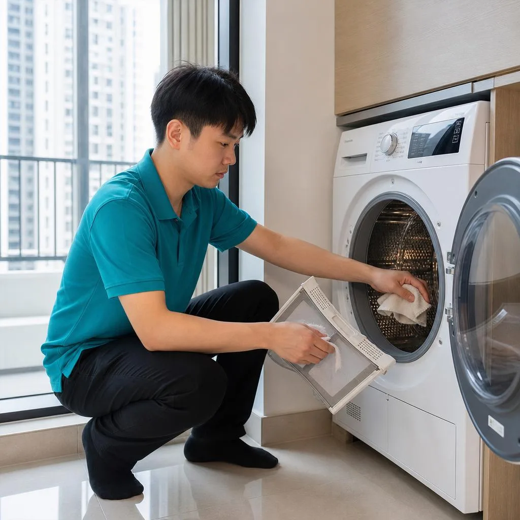 技術人員清洗乾衣機